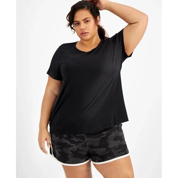 ID Ideology Women's Plus Size Mesh-Back T-Shirt Deep Black 1X - Picture 1 of 3
